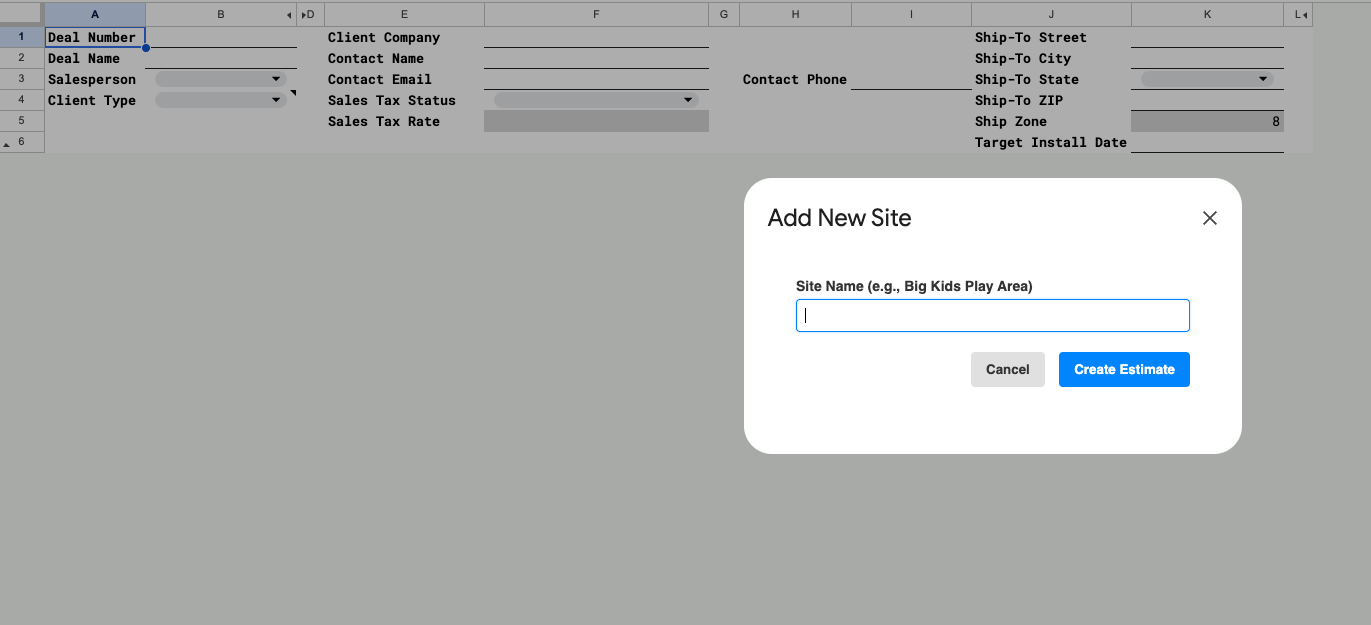 A screenshot of CORE's user interface showing project input fields and naming modal.